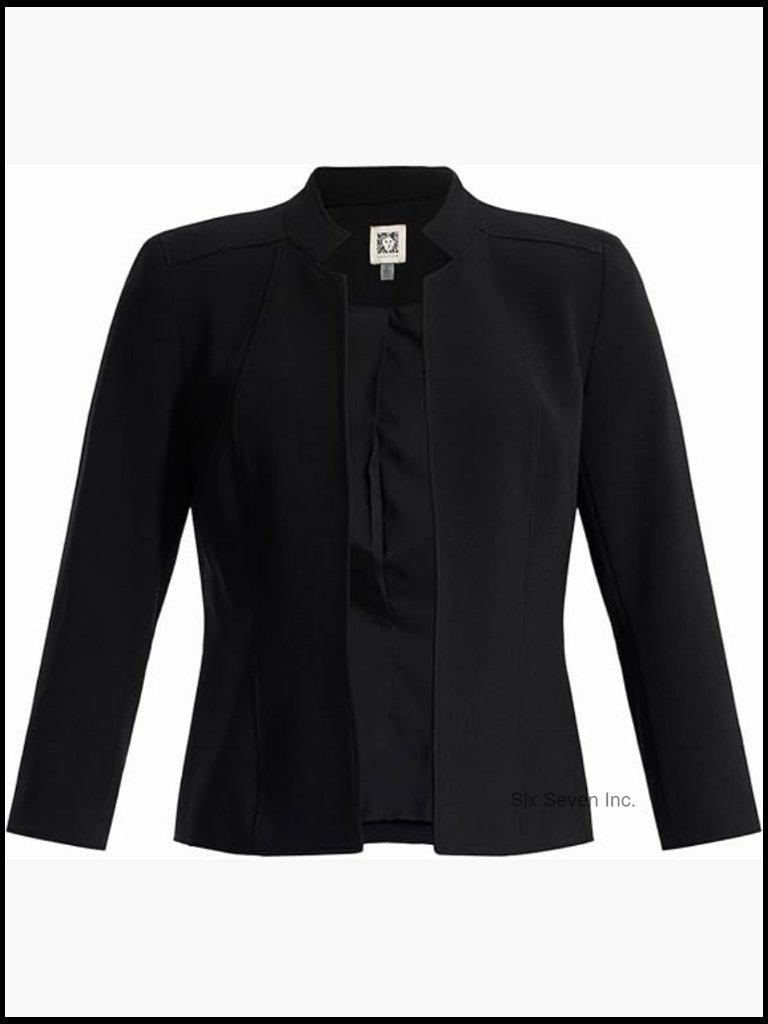 Stand Collar Open Front Blazer With Crepe Fabrication